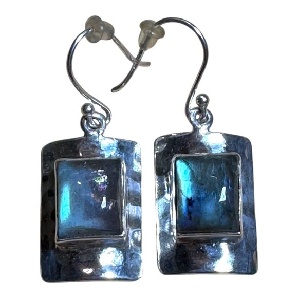 RH Macy & Co Fine Jewelry Labradorite Sterling Silver Rectangle Earrings Hook - Picture 1 of 8
